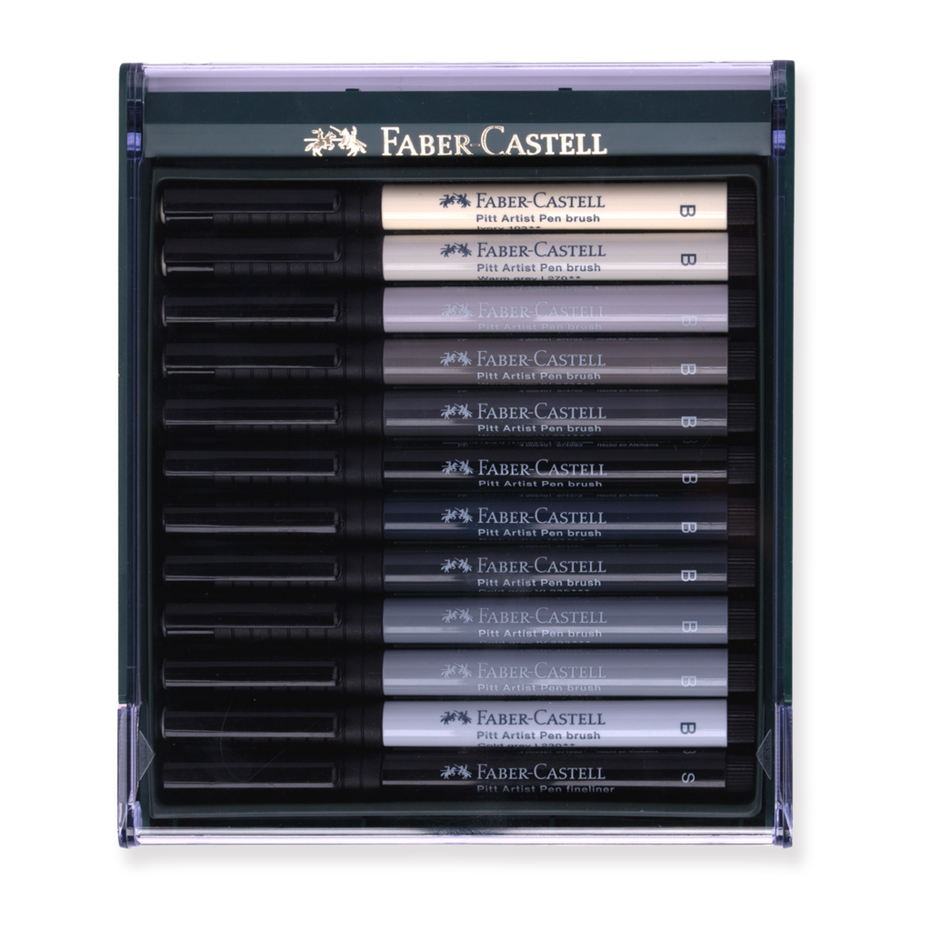 Faber-Castell Pitt Artist Brush Pen - Set of 12 - Gray - Stationery Pal