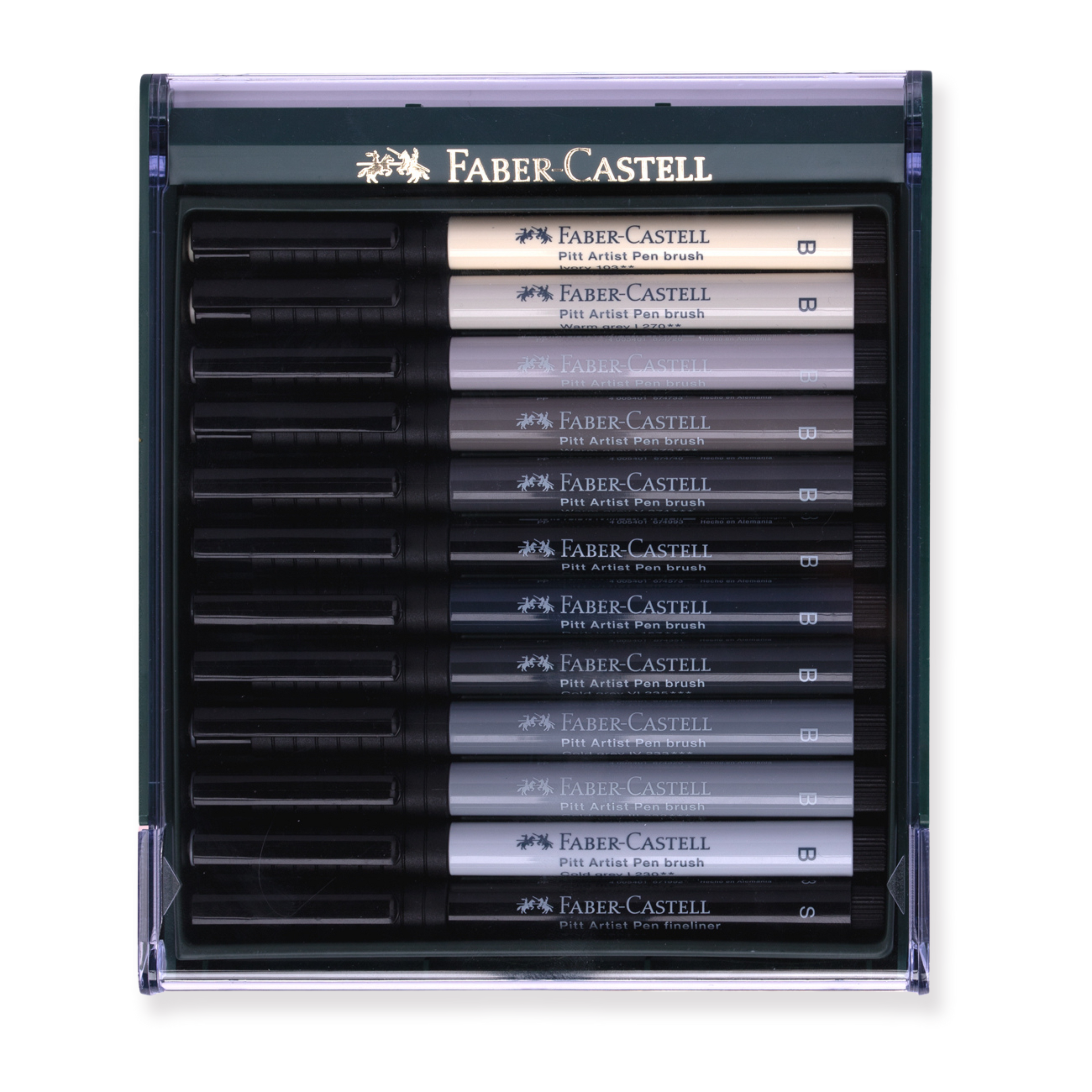 Faber-Castell Pitt Artist Brush Pen - Set of 12 - Gray - Stationery Pal