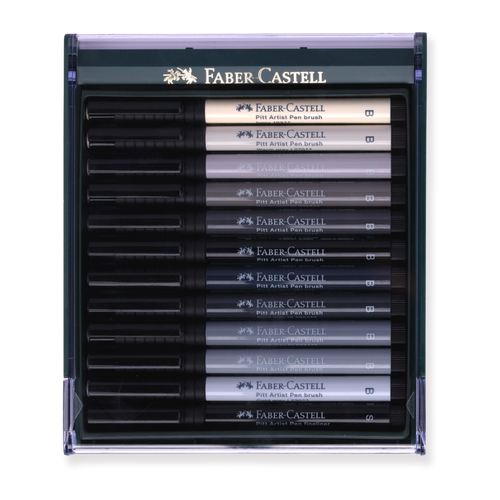 Faber-Castell Pitt Artist Brush Pen - Set of 12 - Gray - Stationery Pal