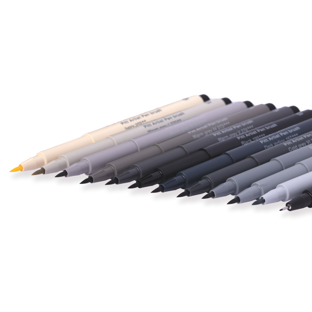 Faber-Castell Pitt Artist Brush Pen - Set of 12 - Gray - Stationery Pal
