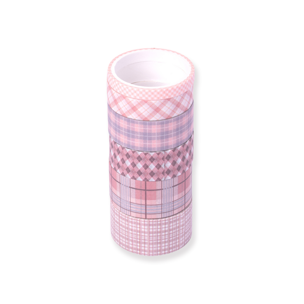 Grid Pattern Washi Tape - Set of 6 - Pink - Stationery Pal