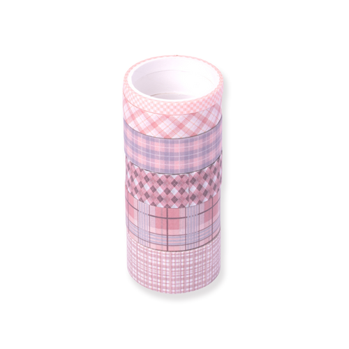 Grid Pattern Washi Tape - Set of 6 - Pink - Stationery Pal