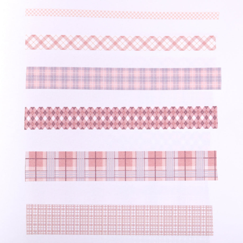 Grid Pattern Washi Tape - Set of 6 - Pink - Stationery Pal