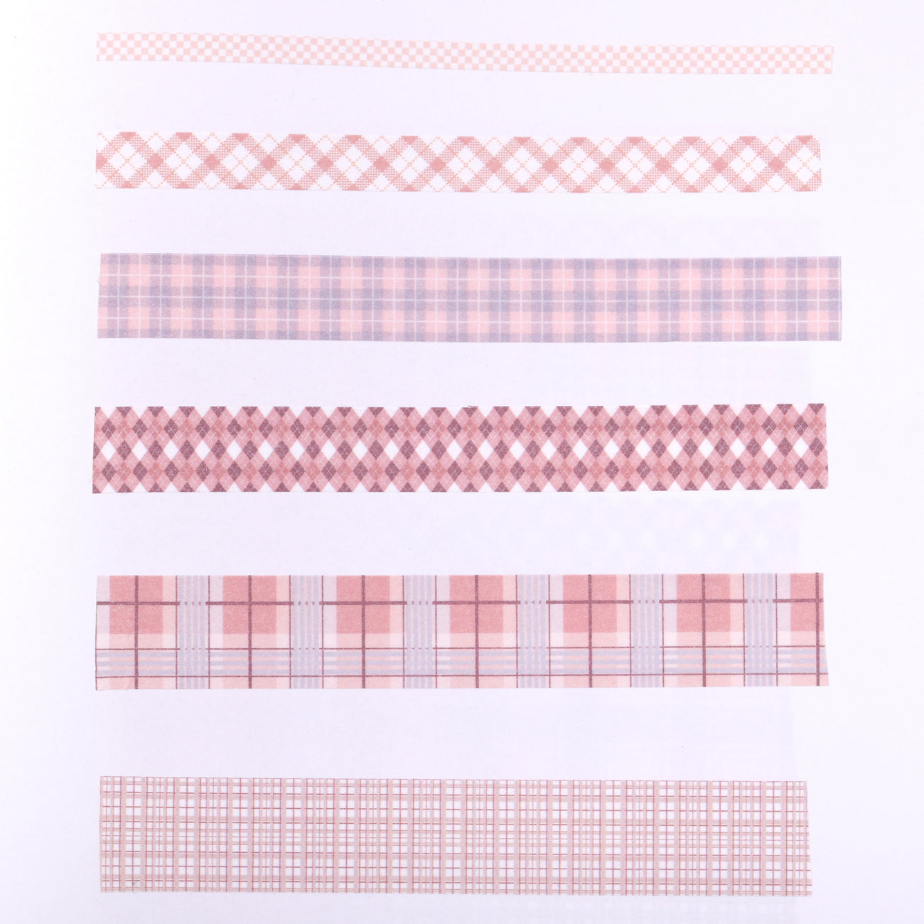 Grid Pattern Washi Tape - Set of 6 - Pink - Stationery Pal