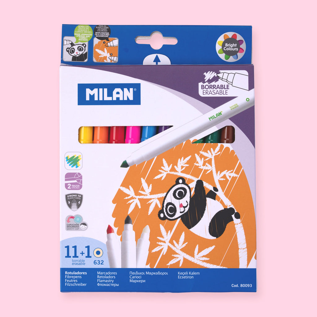 Milan Erasable Fibrepens - 11 Fibrepens + 1 Eraser - Stationery Pal