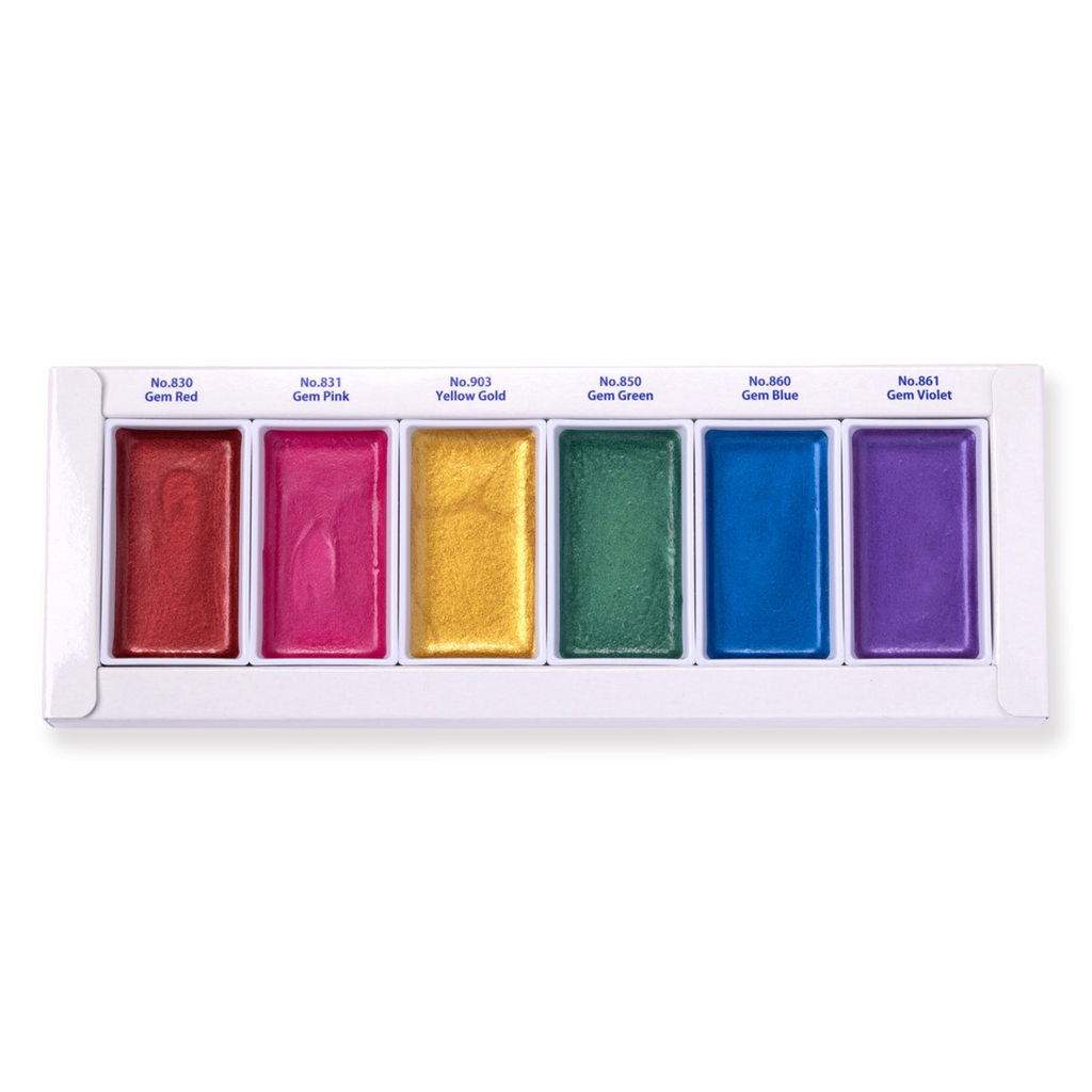 Kuretake Gansai Tambi Watercolor Palette - Gem Colors - 6 Color Set - Stationery Pal