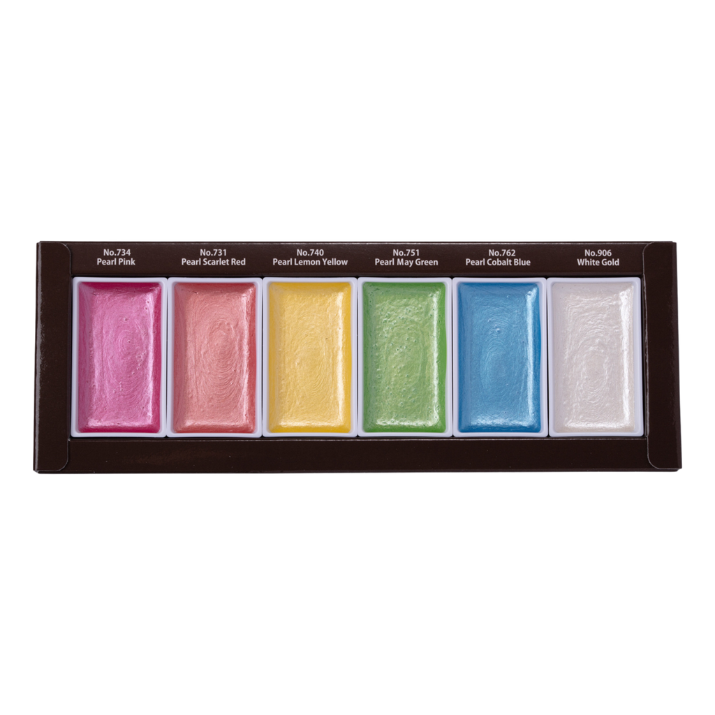 Kuretake Gansai Tambi Watercolor Palette - Pearl Colors - 6 Color Set - Stationery Pal