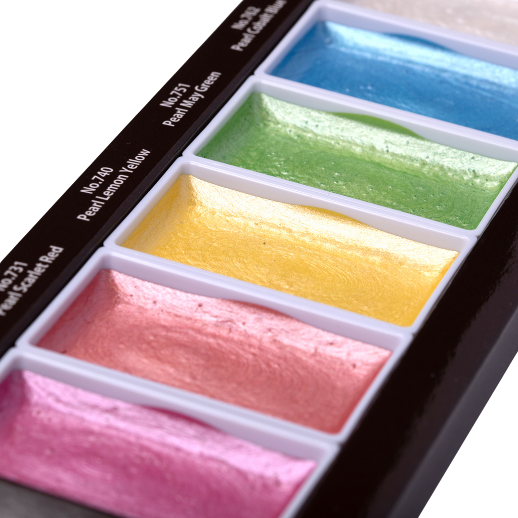 Kuretake Gansai Tambi Watercolor Palette - Pearl Colors - 6 Color Set - Stationery Pal