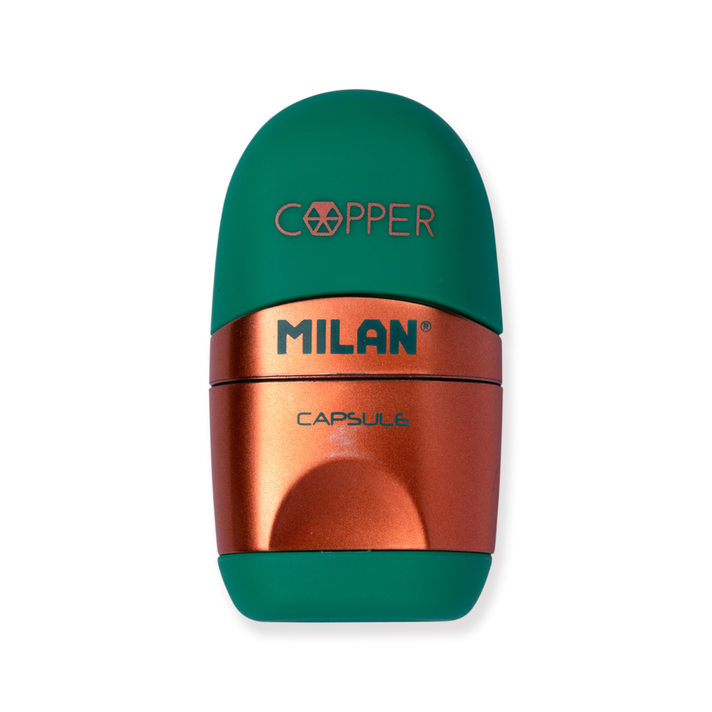 Milan Capsule Sharpener + Eraser Copper - Green - Stationery Pal