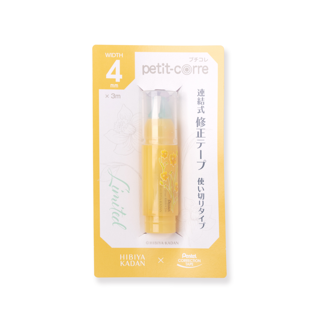 Pentel Petit-Corre X HIBIYA KADAN Correction Tape - Narcissus Yellow - Stationery Pal