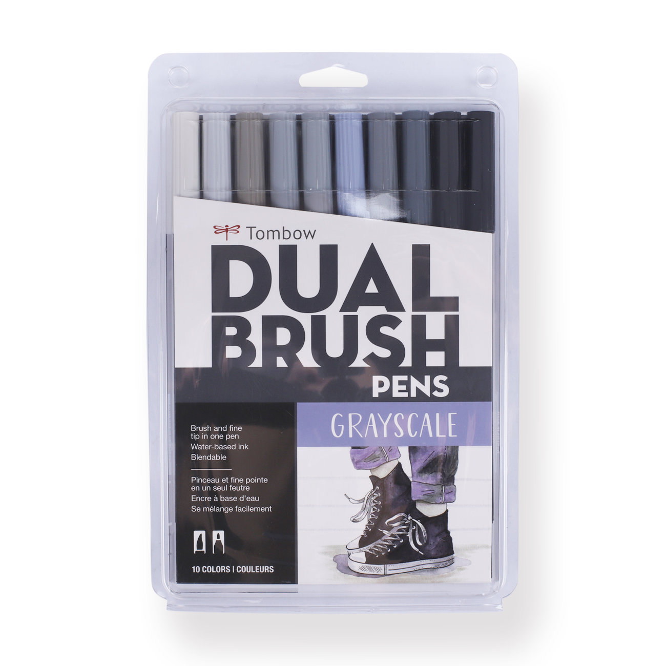 Tombow ABT Dual Brush Pen 10-Pack Set - Grayscale - Stationery Pal